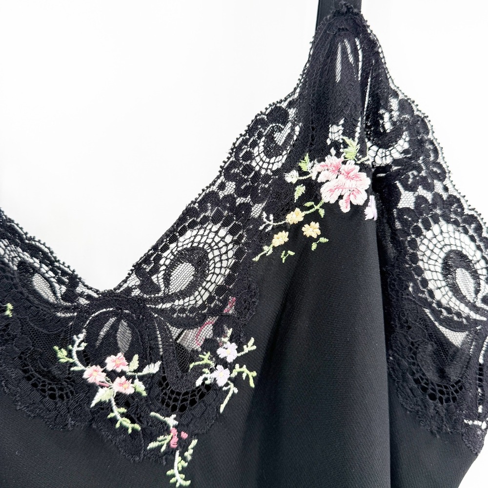 Vintage Y2K Lace Trim Mini‎ Slip Dress Embroidered in Black Size Large - Picture 6 of 8